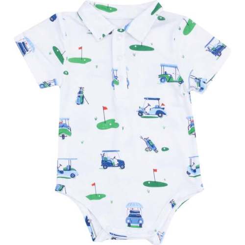 Polo Bodysuit - Vintage Golf Carts, Blue - Angel Dear | Maisonette