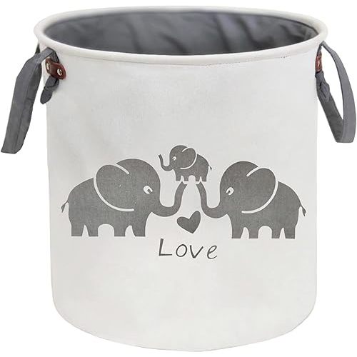HIYAGON Laundry Baskets,Cotton Fabric Laundry Hamper,Collapsible Storage Baskets Home organizer Bin for Baby Nursery,Toys(Love Elephant)