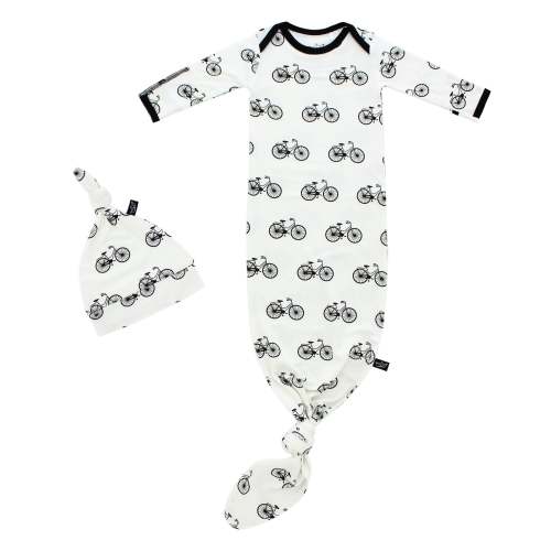 Bikes Bamboo Knotted Newborn Gown + Hat Set