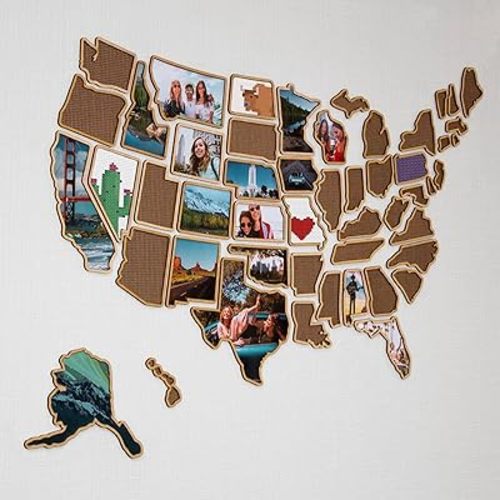 1DEA.me 3D Wooden USA Photo & Cross Stitch Wall Map - 3 in 1 - Includes Secure Photo Maker - 26 x 40 in - Easy to Use, Built to Last and Uniquely Yours