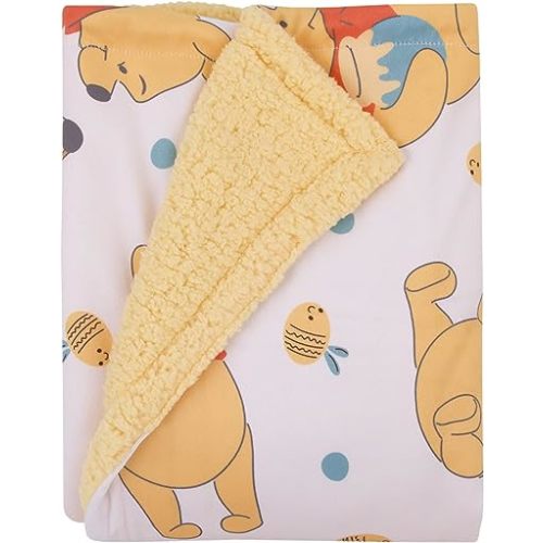 Disney Winnie The Pooh Summertime Fun Yellow, Orange, and White Super Soft Sherpa Baby Blanket