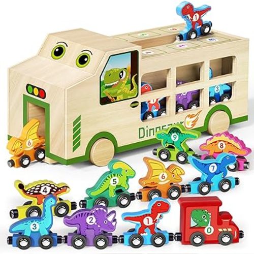 GJZZ Magnetic Wooden Dinosaur Train Set Montessori Toys for 2-5 Years