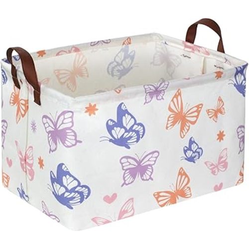 Essme Rectangular Baby Girl Basket,Buttfly Storage Basket,Kids Storage Bin,Organizer with Handles for Girls Room Decor,Cute Basket,Toy Bin,Gift Box,(Butterfly)