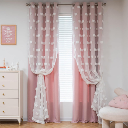 MYSKY HOME Pink Curtains for Girls Bedroom 84 Inches Long Blackout Nursery Curtains Double Layer Pom Pom Sheer Overlay for Kids Toddler Room Grommet Privacy Room Darkening Window Drapes 52 x 84 Inch