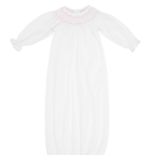 Sweetly Smocked Greeting Gown - Worth Avenue White with Palm Beach Pink