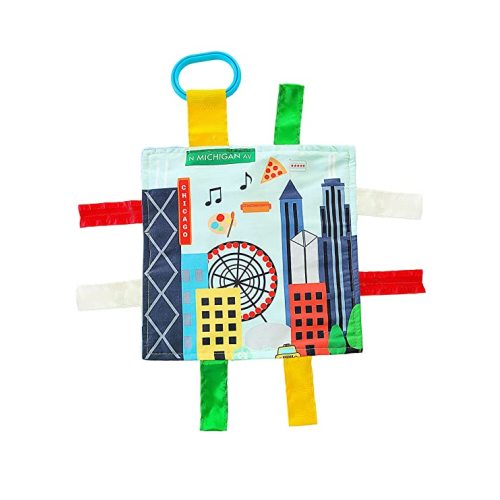 Chicago Baby Toy Crinkle & Teething Tag Square for Tummy Time Strollers 8x8 inch (Chicago)