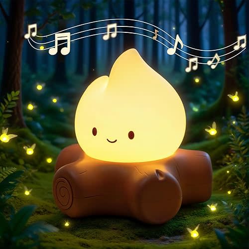 WANIDEA Fake Campfire Lamp, Ambient Lighting, White Noise Soothes The Mood, Portable Rechargeable Night Light, Candlelight Mode Mood Lighting, Bedroom, Desktop, Camping Decor, Cute Gifts
