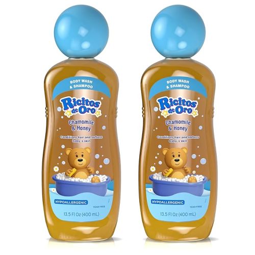 Ricitos de Oro 2 in 1 Baby Shampoo and Body Wash | Ideal for Newborns & Toddlers, Sensitive Skin, Mild Scent, Chamomile & Honey, Tear-Free, Hypoallergenic, No Harsh Ingredients, 13.5 Fl Oz, 2-Pack