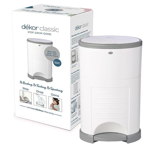 Diaper Dekor Classic Hands-Free Diaper Pail | White | Easiest to Use | Just Step – Drop – Done | Doesn’t Absorb Odors | 20 Second Bag Change | Most Economical Refill System - white