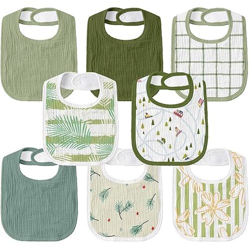 GLLQUEN BABY Muslin Drool Bibs for Boys Girls 8 Pack, Adjustable Baby Bibs for Drooling and Teething, Soft Cotton Baby Bandana Bibs for Newborn Feeding Essentials(Cars)