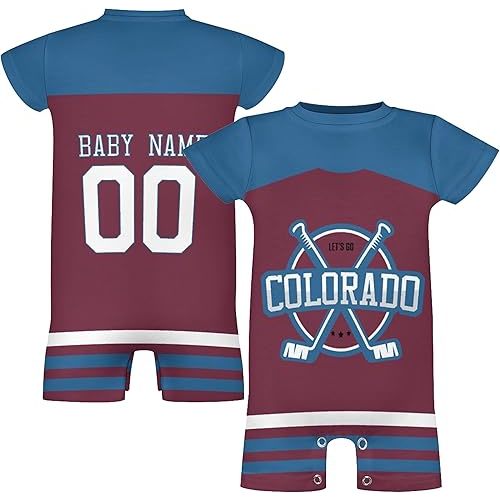 Avalanche Baby Clothes,Baby Romper,Enter Any Name And Number,Start Being a Fan Of Ice Hockey From a Young Age!