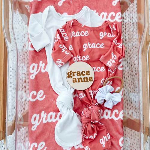 Solid Strawberry Personalized Newborn Baby Knot Gown