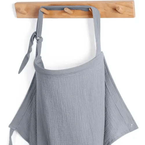Blissful Diary Muslin Nursing Cover for Breastfeeding, Breathable Breastfeeding Cover up with Arch Neckline for Women, Nursing Apron (Light Grey)
