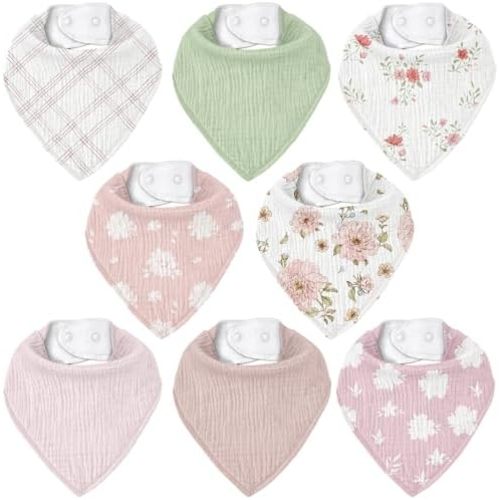 Muslin Baby Bibs 8 Pack, Baby Bandana Drool Bib for Drooling and Teething, Cotton Soft Absorbent for Girls Boys