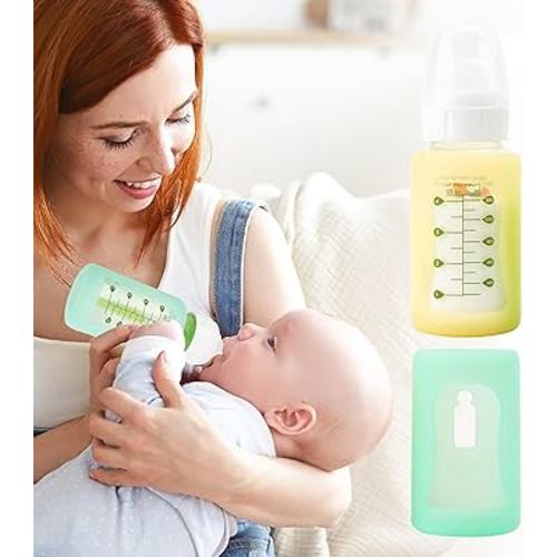 2PCS Silicone Baby Bottle Sleeves for Dr. Brown Bottles 4 oz, Silicone Bottle Covers Replacement for Dr. Brown Glass Bottles, Narrow Sleeve with a Cutout, Dishwasher Freezer Microwave Safe