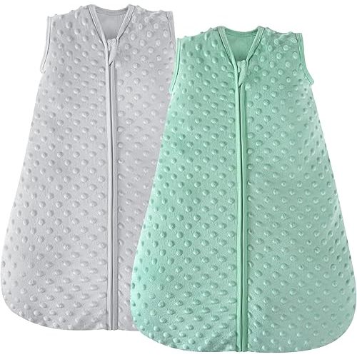 JELLYMONI Fleece Baby Sleep Sack 6-12 Months, 1.5 Tog Warm Winter Baby Wearable Blanket with Plush Dots and 2-Way Zipper, Cotton Toddler Sleep Sack
