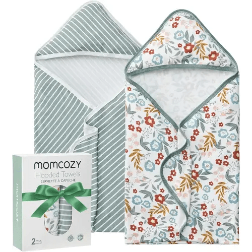 Momcozy Baby Towel with Hooded-2 Pack Soft Bath Towel Set-Shower Gifts or Bath Essential for Infant, Newborn, Toddler (35 X 35 Inch, Petite Blossom)