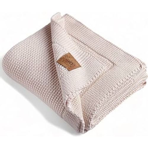 100% Organic Cotton Baby Knitted Blanket for Girls/Boy Stone 30"x40"-Swaddle and Receiving Blankets Neutral-Soft Toddler, Crib, Stroller, Newborn Baby Blanket for Nursery, Made in Turkey