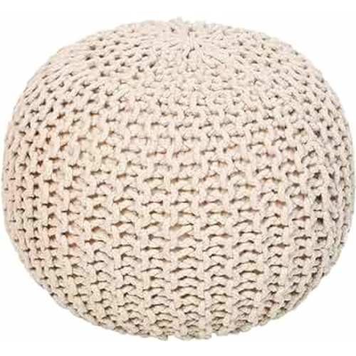 REDEARTH Round Pouf Ottoman - Cable Knitted Boho Poof - Home Décor Cord Pouffe Handmade Circular Footrest for Living Room - Bedroom - Kids Bedroom - 100% Cotton Pouf (19.5"x19.5"x14") - Ivory