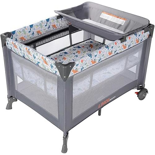LIVINGbasics Portable Baby Playard and Changing Table, Foldable Playard Suitable for Home/Travel/Outdoor