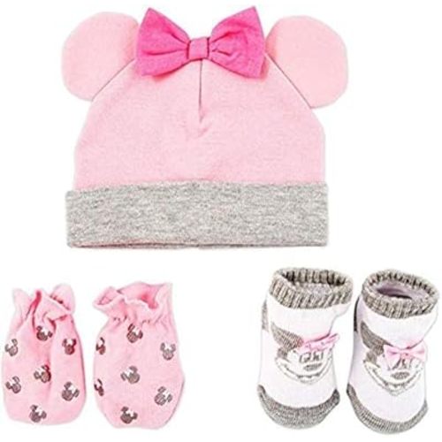 Disney Baby Girls' Minnie Mouse Take Me Home Layette Gift Set - 3 Piece Hat, Booties, and Mittens (Newborn)