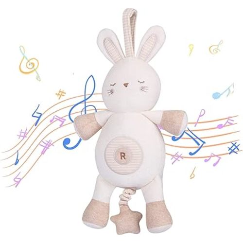 COTTONEBEBE Organic Baby Toys, Stuffed Animal Toy with Lullaby Music for Infant Babies 0 3 6 12 to 36 Months Boy & Girl,Ideal Gift for Newborn (Rabbit, Cotton)