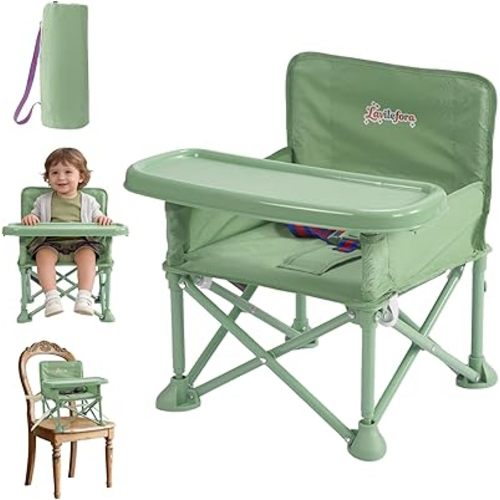 Portable Baby Chair,Portable 3-in-1 Baby Booster Seat with Tray,Folding Toddler High Chair for Travel,Camping, Home & Dining, Easy to Clean & Store, Safe with Child Safety Belt Carry Bag(Green)