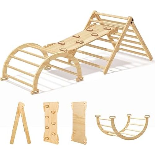 Pikler Triangle Set for Baby Climbing Toy Indoor Playground for Kid | Montessori Learning Toy with Arch, Ramp, and Climbing Triangle | Indoor Outdoor Playground Climbing Toys for Toddlers