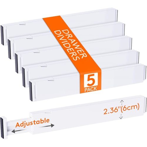 Lifewit 5 Pack Kitchen Drawer Dividers 2.36" High, 16"-22" Adjustable Drawer Organizer for Utensils/Clothes/Makeup, Plastic Expandable Separators in Dresser/Bedroom/Bathroom/Office Storage