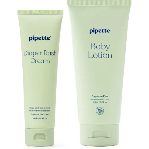 Pipette Fragrance Free Sensitive Skin Soothers Set, Pack of 2, Includes Fragrance Free Baby Lotion and Diaper Rash Cream, Baby Lotion for Newborn, Sensitive Skin, and Kids, Non-Toxic, Hypoallergenic