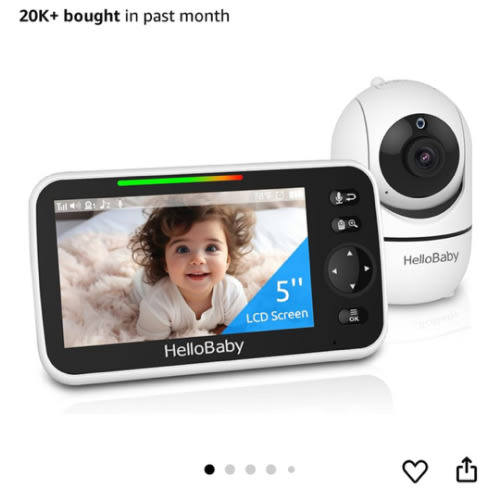 HelloBaby No WiFi Baby Monitor 5" Screen 30-Hour Battery Pan-Tilt-Zoom Video Upgrade with Camera and Audio, Night Vision, VOX, 2-Way Talk, 8 Lullabies and 1000ft Range