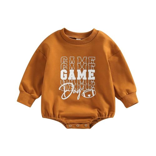 MERSARIPHY Baby Football Sweatshirt Romper Outfit Infant Girl Boy Funny Letter Long Sleeve Bodysuit Fall Winter Clothes