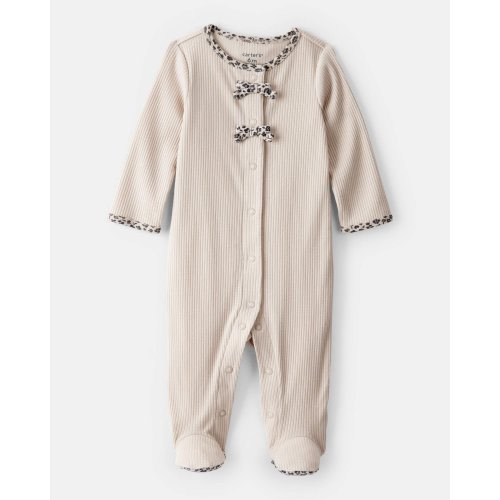 Baby Girl Bow Cotton Long-Sleeve Snug Fit Sleep & Play Pajamas - Brown | Carter's