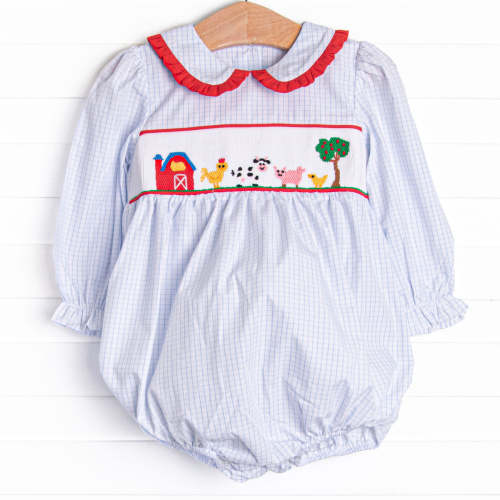 Back at the Farm Smocked Girl Bubble, Blue
–
Stitchy Fish