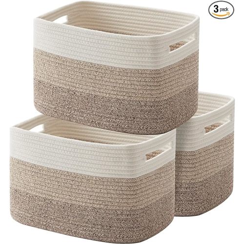 OIAHOMY Storage Basket, Woven Baskets for Storage, Cotton Rope Basket for toys,Towel Baskets for Bathroom - Pack of 3, Gradient Yellow - 3 Pcs