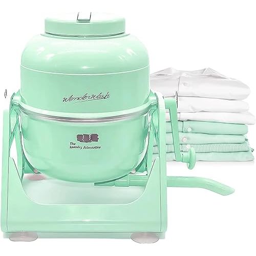 WonderWash Portable Washing Machine for Apartment & Tiny Spaces - Manual Hand Clothes Washer with Retro Design - Clean Laundry Anywhere with Our Countertop, Non-Electric, Small Washer - Mint Green