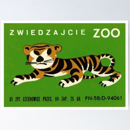 Polish Zoo Tiger Matchbox Label Poster