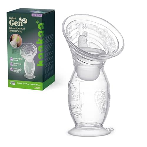 haakaa Gen.2 Plus Upgraded Manual Breast Pump, 4oz/100ml Multi-Ring ComfortCARE Sensitive Silicone Breast Pump with Spill-Guard Insert Set, Patent-Pending Design for Nursing Moms During Lactation