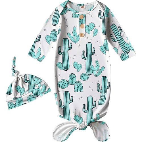 AMAWMW Newborn Baby Boys Girls Cartoon Sleeper Gown Long Sleeve Mountain Nightgown Hat Outfits