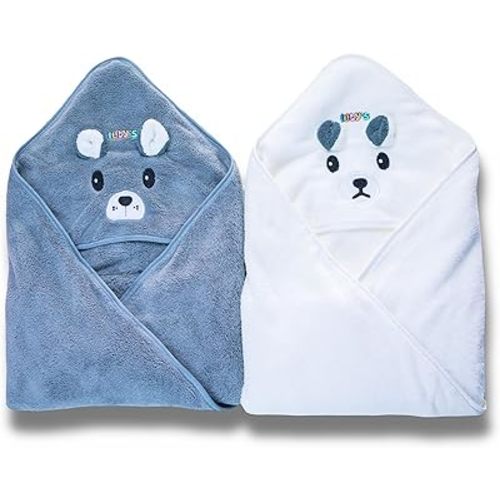 Ioly's Hooded Baby Bath Towels for Newborn Essentials 41" Set of 2 Towels with Hood for Kids Babies Toddler Infant (Large) Baby Towel Cosas para Bebes recien nacidos Bath Items (White and Gray)