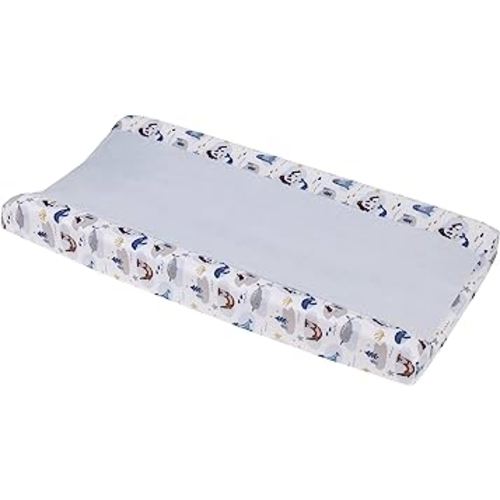 NoJo Arctic Adventure Light Blue, White, Navy and Taupe Whales, Penguins, Walrus and Otters Super Soft Contoured Changing Pad Cover