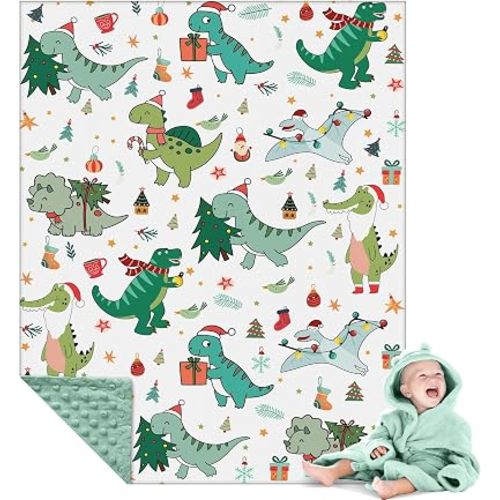 Newwiee Dinosaurs Baby Blanket for Boys Girls, Winter Soft Lightweight Plush Blanket with Double Layer Dotted Backing Baby New Year Gifts for Newborns Infant Toddler, 30 x 40 Inch
