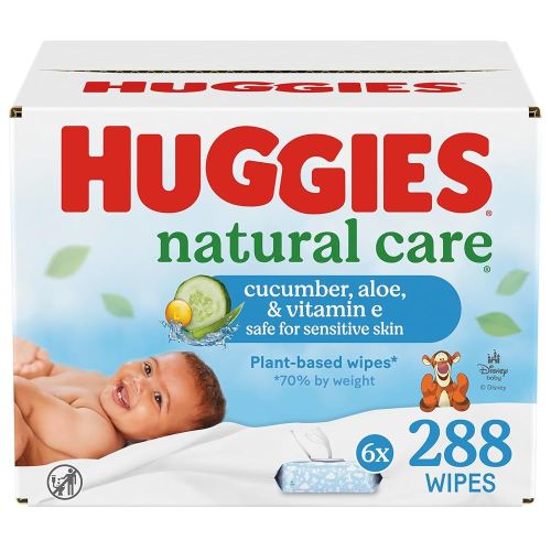 Huggies Natural Care Cucumber, Aloe and Vitamin E Baby Wipes, Hypoallergenic, Scented, 6 Flip-Top Packs (288 Wipes Total), Packaging May Vary