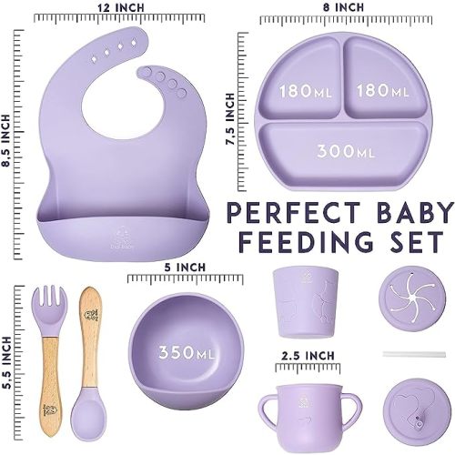 Silicone Baby Bowls with Spoon, 2pcs Baby Feeding Set Suction Bowls for Kids Toddlers -BPA Free-Baby Dishes Utensils, Size: 10, Purple