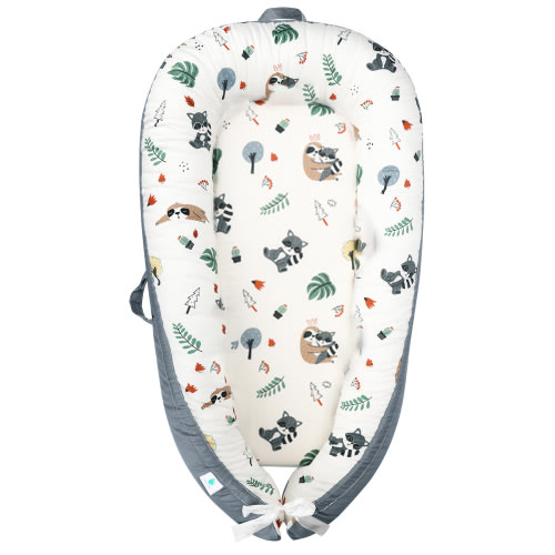 RUseeN Baby Lounger Pillow, Ultra Soft Cotton & Breathable Fiberfill High Quality Lounger, Portable Adjustable Floor Seat for Travel, Must Have Essentials Registry Search (Raccoon)