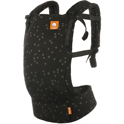 Baby Tula Discover Free-to-Grow Baby Carrier, Adjustable Newborn to Toddler Carrier, Ergonomic and Multiple Positions for 7 - 45 pounds, Black with Gray Stars