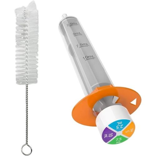 EZY DOSE Kids Baby Oral Syringe & Dispenser with Cleaning Brush, True Easy Design for Liquid Medicine, Easy to Control, 10 mL/2 TSP Color Coded, BPA Free, Made in the USA