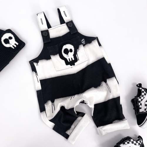 SKULL DRIPS BLACK & WHITE STRIPE DUNGAREES