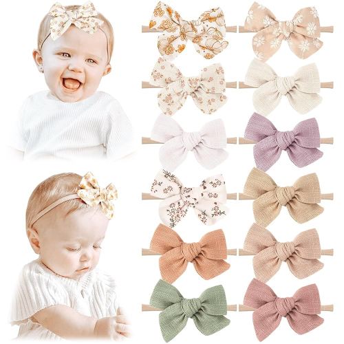 Niceye Baby Headbands and Hairbands Set - 12 Packs of Stretchy Nylon Handmade Hair Accessories for Newborns, Infants, and Toddler Girls