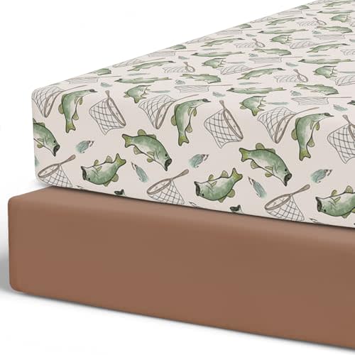 Pobibaby - 2 Pack Premium Fitted Baby Boy Crib Sheets for Standard Crib Mattress - Ultra-Soft Jersey Knit, Safe and Snug, and Stylish Ocean Crib Sheet (Gone Fishing)